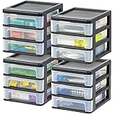IRIS USA Small 3-Drawer Desktop Organizer, 4 Pack, Stackable, for Office, School, Stationary, Makeup Organizer, Bathroom, Utility, Medical Supplies, Desk Organizer, Versatile Storage, Black