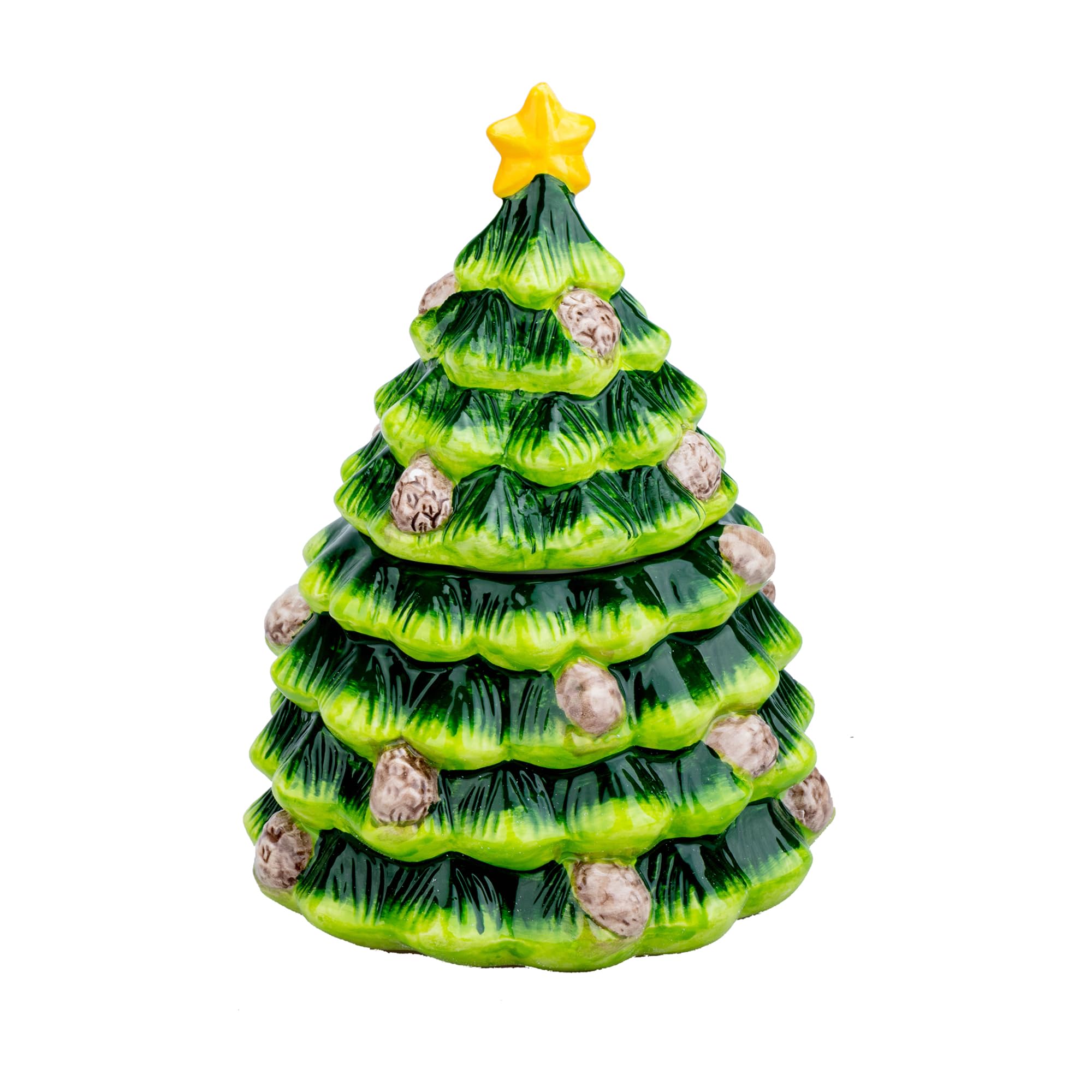 Photo 1 of HPYNPES Ceramic Christmas Tree Cookie Jar with Pinecone Design – Festive Holiday Treat Canister with Lid, Decorative Kitchen Storage for Cookies, Candy, and Snacks