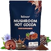 Balincer Mushroom Hot Cocoa Powder, Sleep Supplement with Reishi Mushroom, Melatonin, Glycine, Cacao, L-Theanine, Chicory, Supports Relaxation & Fall Asleep, Vegan, 20 Servings