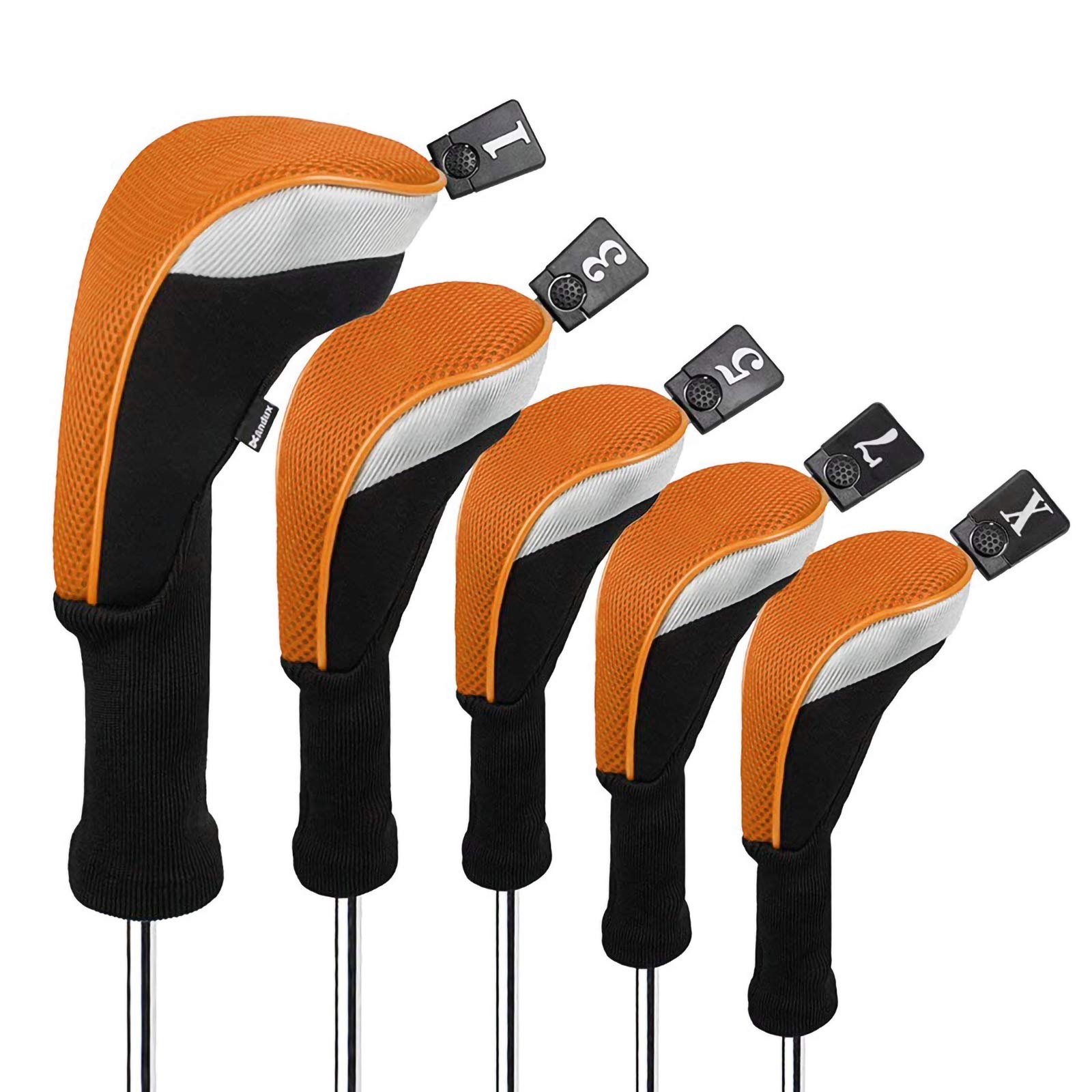 Andux 5pcs/Set Golf 460cc Driver Fairway Wood Club Head Covers Long Neck Black/Orange