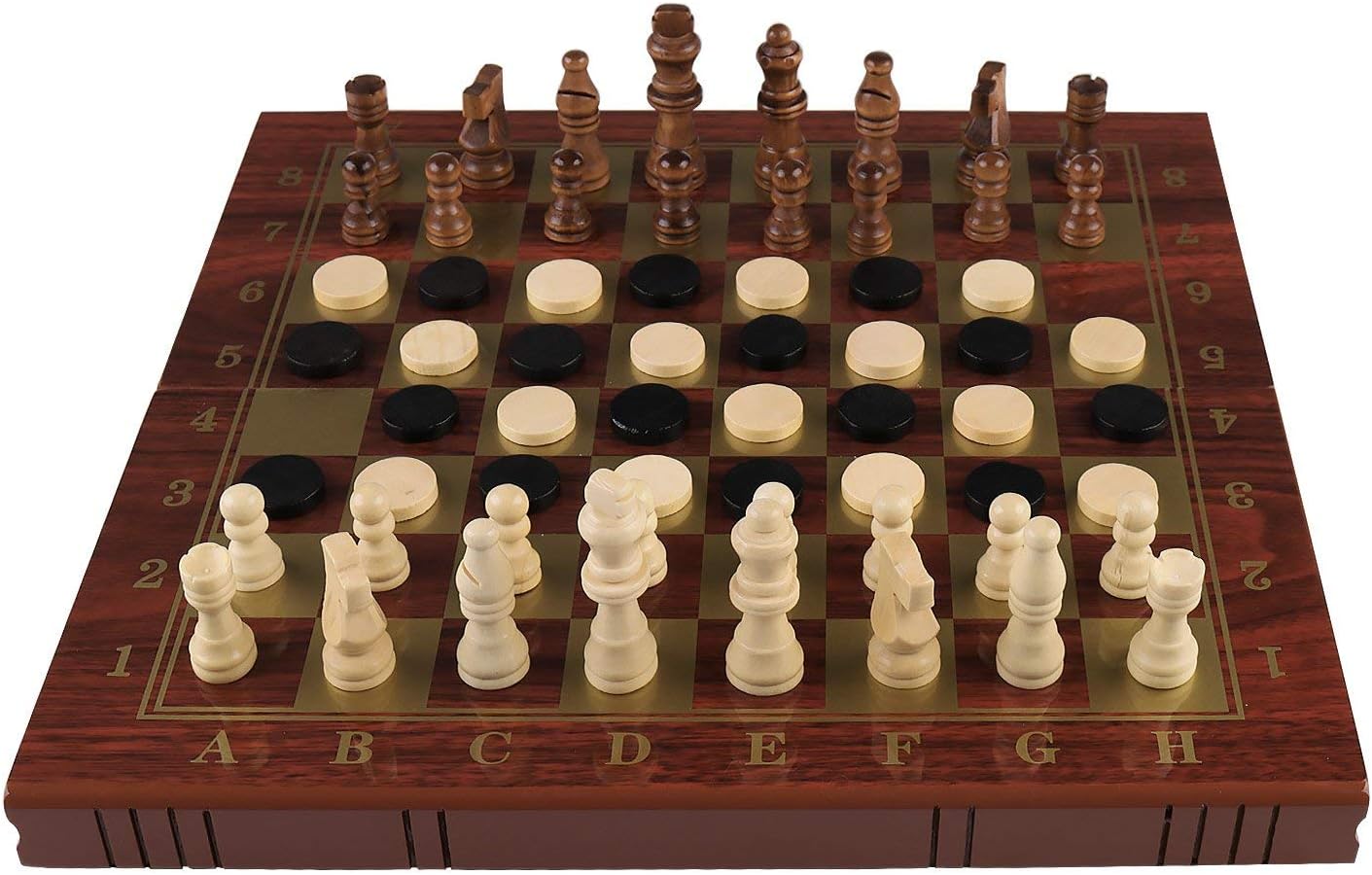 KAILE Travel Chess Boards Game Checkers Backgammon Set with Folding Carrying Case for Beginners (Brown)