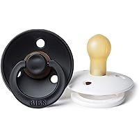BIBS BPA-Free Natural Rubber Baby Pacifier | Made in Denmark (Black/White, 0-6 Months) 2-Pack