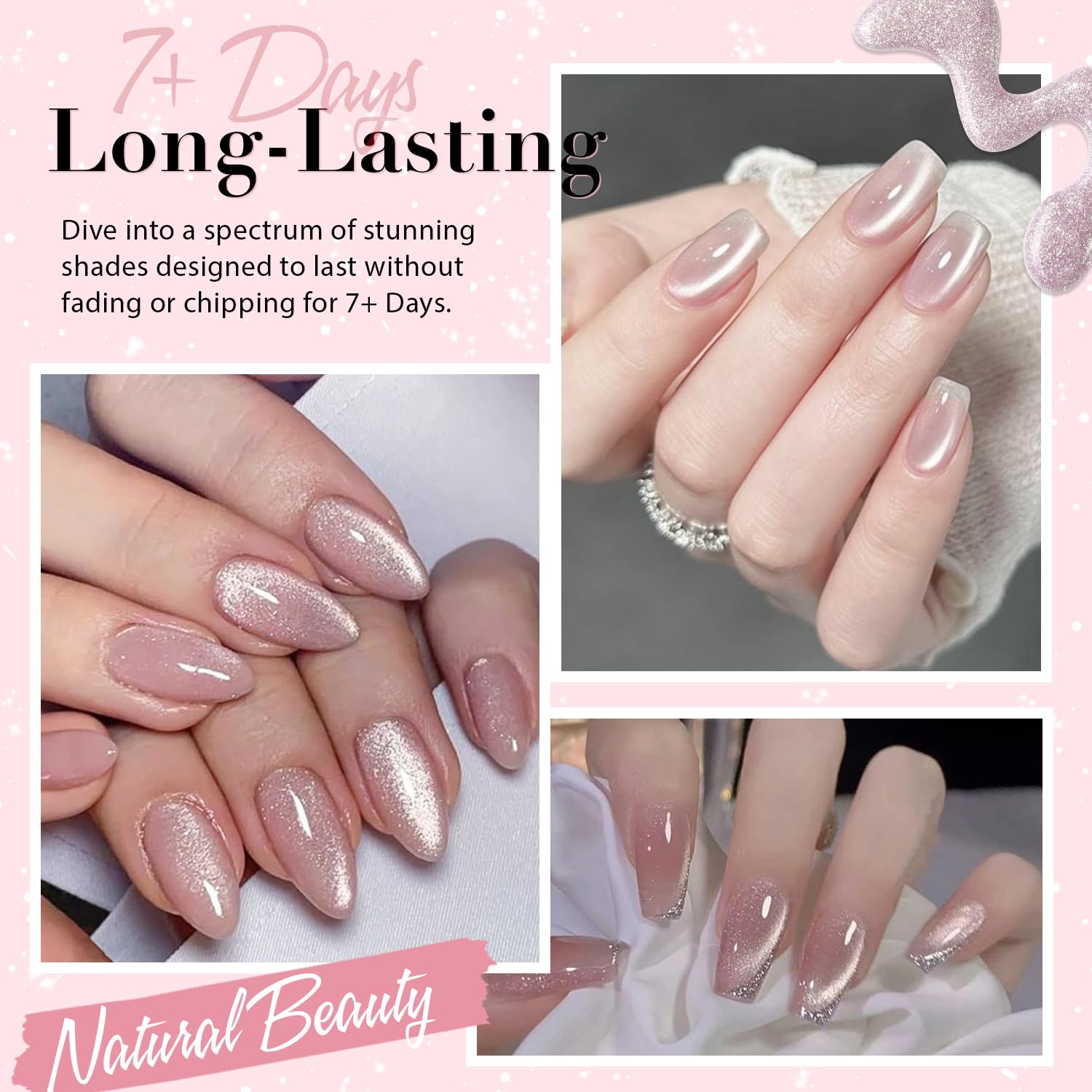 AZUREBEAUTY Cat Eye Nail Polish Quick Dry Vegan Nude Glitter Nail Polish Natural Infinite Shine Nail Lacquer Salon-Quality for Women Girl Gift Set 1Pcs 0.34 fl oz - Image 3