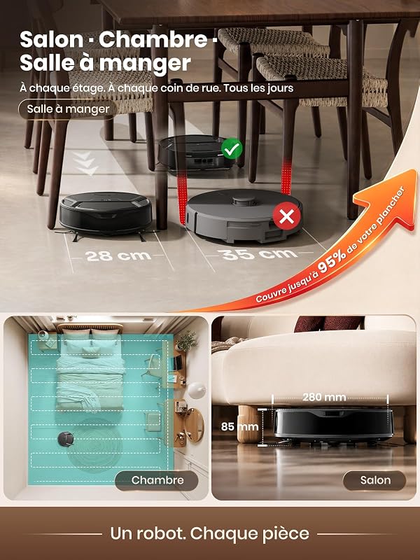 M210 Omni Mini Rouleau Robot Aspirateur Laveur, Aspiration 20000 Pa