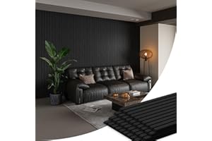 Smartstandard 4 Pack 105.9" x 12.6" Wood Slat Wall Panels, Soundproof Wooden Wall Panels, Acoustic Wood Panels for Wall, 3D Fluted Wood Panels for Interior Wall Decor, Matte Black