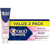 Crest 3DWhite Advanced Whitening Sensitivity Relief Toothpaste, Soft Mint, 3.3 oz (Pack of 2), Enamel Safe Fluoride Anticavity Toothpaste for Sensitive Teeth