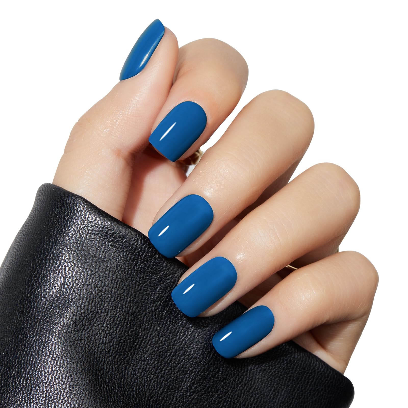 Modelones Blue Press on Nails, Spring Easter Short Square Fake Nails, Reusable Nail Kit with Nail Glue Adhesive Tabs Mini Nail File, Nails Press Ons 32Pcs 16 Sizes, Women Girl Gift