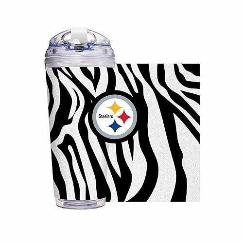 Rico Industries NFL Pittsburgh Steelers Glitter 24oz Acrylic Tumbler with Hinged Lid