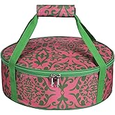 Lestyn Round Portable Insulated Thermal Dish Carrier Bag for Pie and Cake Transport to Keep Food Hot/Cold/Fresh for Lunch, Potlucks Parties Gathering,Cookouts,Church Dinner,Outdoor Events-Pink