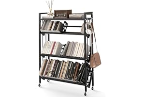 ybaymy Book Carts with Wheels, Library Rolling Book Cart 4 Tier Movable Bookshelf Mobile Large Capacity Organizer Rack for Teacher Classroom Office Room School (46.5'' H)