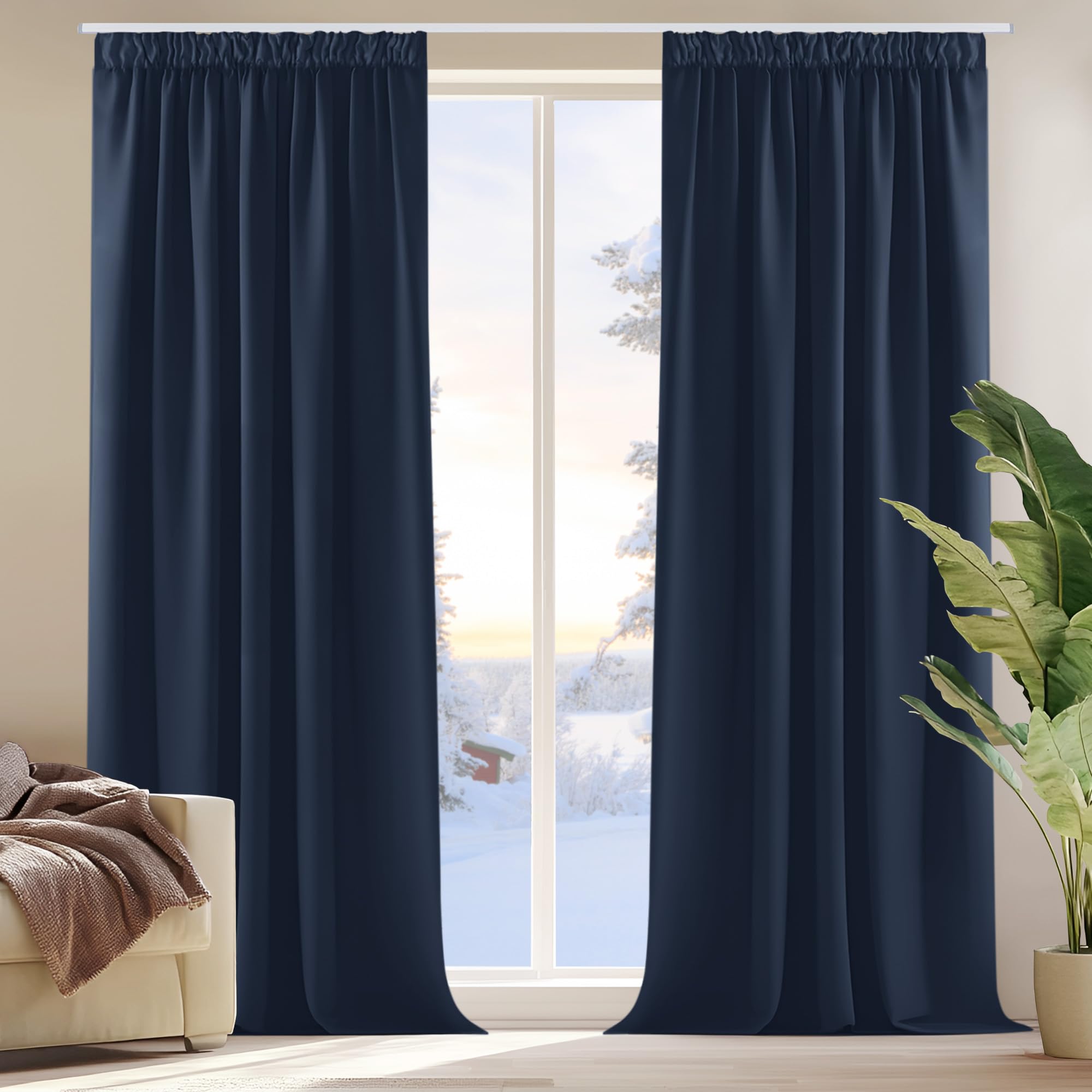 Deconovo Navy Curtains 84 Inch Drop Super Soft Thermal Insulated Pencil Pleat Blackout Curtains for Girls 52 x 84 Inch Navy Blue 2 Panels