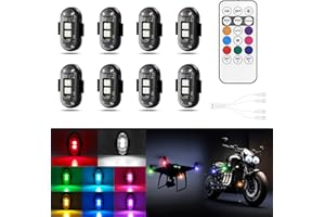 AMILINE Wireless LED Lights for Car 8PCS with Remote Control, Wireless LED Strobe Lights 8 Colors USB Charge IP65 Waterproof Anti-Collision for Car Motorcycle Drone RC Aircraft Bike, Black