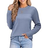 Womens Puff Sleeve Hollow Out Sweater Tops Crewneck Neck Long Sleeve Knit Slim Fit Blouse Elegant Basic Tee Tops