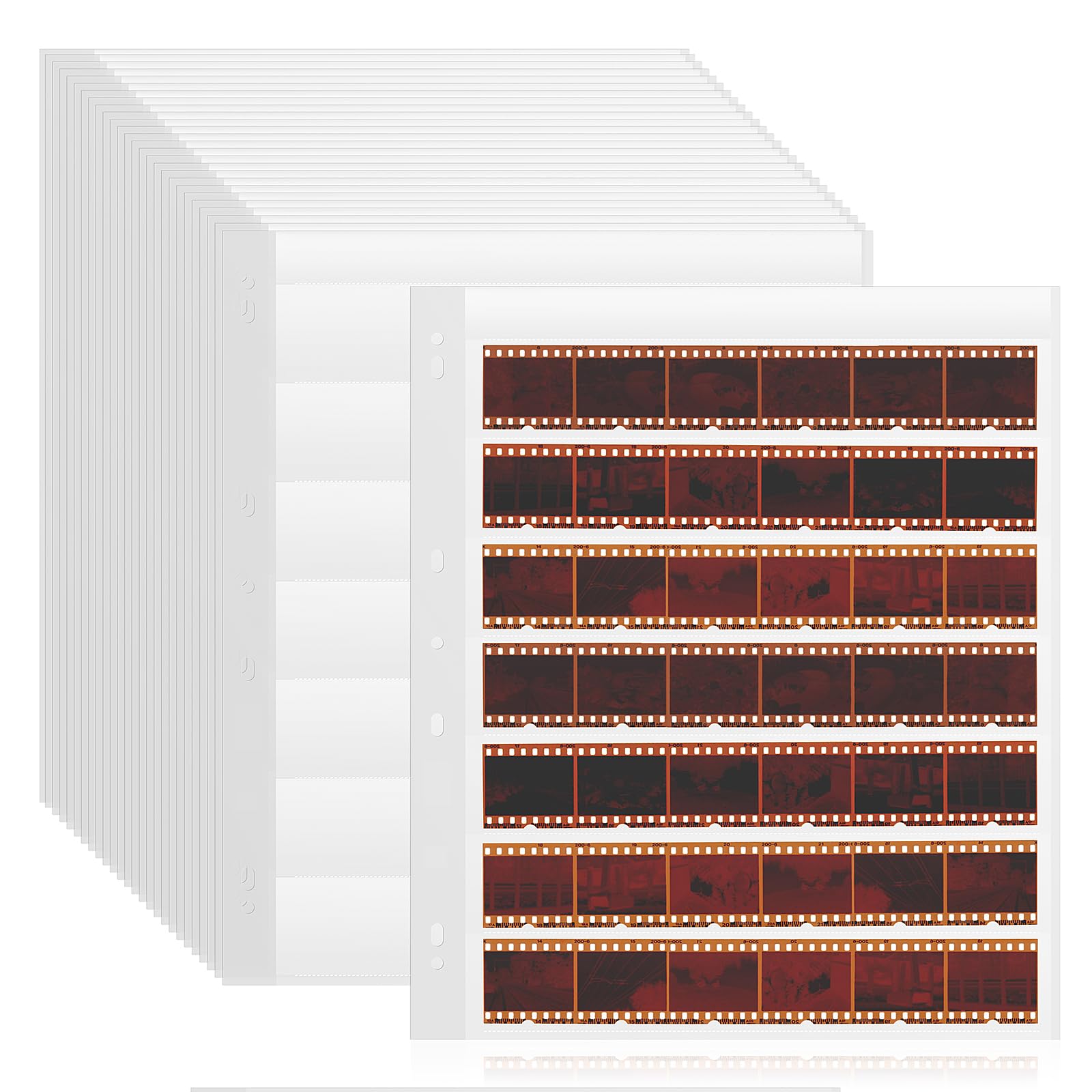 Photo 1 of 100 Pcs 35mm Negative Sleeves - Acid-Free Archival Film Negative Storage Pages, Pages Holds 7 Strips of 6 Frames - Compatible with 3-Ring Binders for Organizing 35mm Film