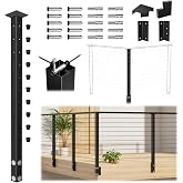 Muzata 36in Modular Cable Railing Corner Post Side Mount 4-Way Drilled RW53 | One-Post Corner, Matches with Muzata Modular Level Kit (No Handrail), Tensioners &amp; Terminals Included, Black Cable Railing