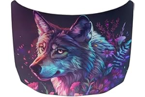 Qiyupavto Wolf Head Print Car Hood Cover Elastic Polyester Cover for Car Hood Washable Automotive Accessories Easy Installation for Car Hood Protection and Decoration