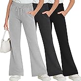 LessonZoo 3 Pack Girls Sweatpants Flared Wide Leg Elastic Waist Drawstring Bell Bottom Casual Athletic Pants with Pockets