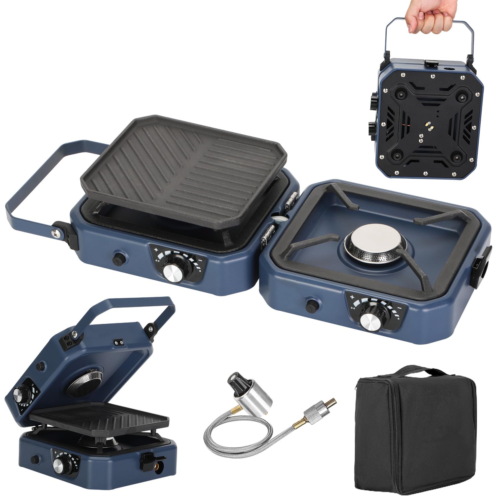 Upgraded 2 Burner Folding Camping Stove with Griddle, Portable Camp Gas