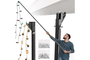 addlon Christmas Light Hanger Pole with Utility Hook, Telescopic Extension Pole for Hanging Christmas Lights and Mounting Screw Hooks, 5.5FT Light Pole Hanger Tool for String Lights and Birdfeeders