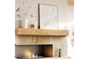 YLYHSST 48" Fireplace Mantel, 5'' Thick Handmade Hollow Solid Wood Wall Long Floating Shelf with Invisible Wood Brackets, Wood