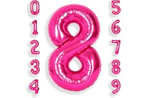 SUWEN 40 Inch Hot Pink Large 8 Number Balloons Big Foil Helium Number Balloons 0-9 Jumbo Happy 8th Mylar Birthday Party Decorations for Girl Anniversary Party Supplies