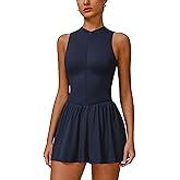 ABEHIK Womens Tennis Dress in Shorts Zip Front Sleeveless Ruffle A-line Summer Workout Athletic Golf Dresses with Pockets