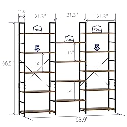 NUMENN Triple Wide 5 Tier Bookshelf, Rustic