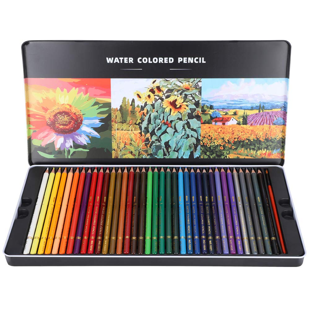 72 Water‑Color Pencils Set Colored Drawing Kit Artist Pencils for Adults Children Coloring Books with Brush and Metal Box