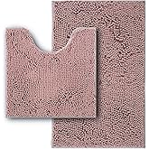 Flotstiga Bathroom Rugs Sets 2 Piece,Super Absorbent Soft,Thick,Machine Washable Chenille Bath Mat,Non Slip Toilet Floor Rug,Bath Mats for Bathroom,20x32 Plus 20x20 U Shape,Dusty Rose