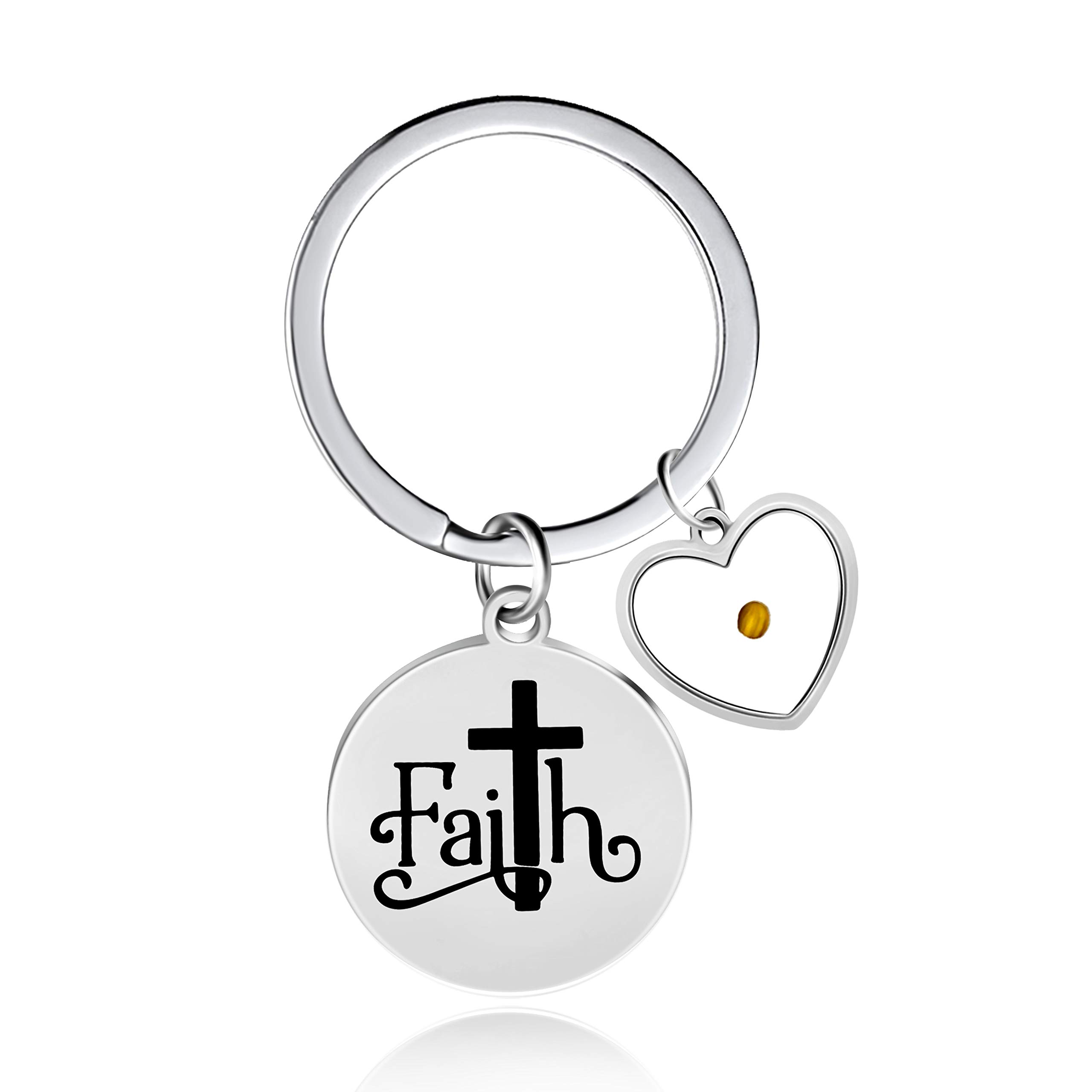 Stainless Steel Faith Cross Keychain with Heart Mustard Seed Charms Religious Christian Keyring for Men or Women Y1013