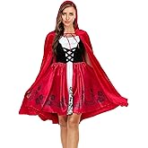 PrettyQueen Women's Little Red Riding Hood Costume Halloween Party Cosplay Dress with Cape