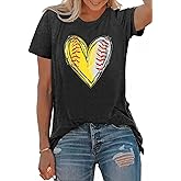 PECHAR Baseball Shirts Women Baseball Mom Shirt Tee Baseball Heart Graphic Tee Game Day Gifts Funny Short Sleeve Top