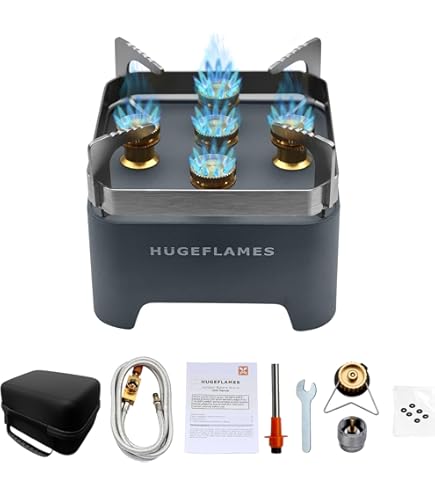 3-in-1 Portable Windproof Camping Stove – 21000W (72000 BTU) Propane Burner, Piezo Ignition, With Carrying Bag