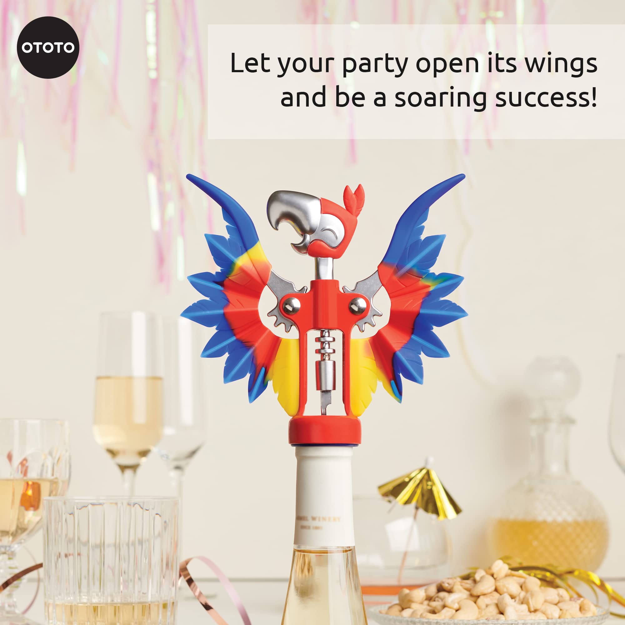 OTOTO Pinot Wine Bottle Opener - Parrot Wing Corkscrews for Gifts, Bottles Manual, Cool Gadgets with Wings, Bar accessories, Corkscrew