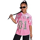 WDIRARA Girl's Number Graphic Jersey Shirts Short Sleeve V Neck Tees Oversized T-Shirt Tops