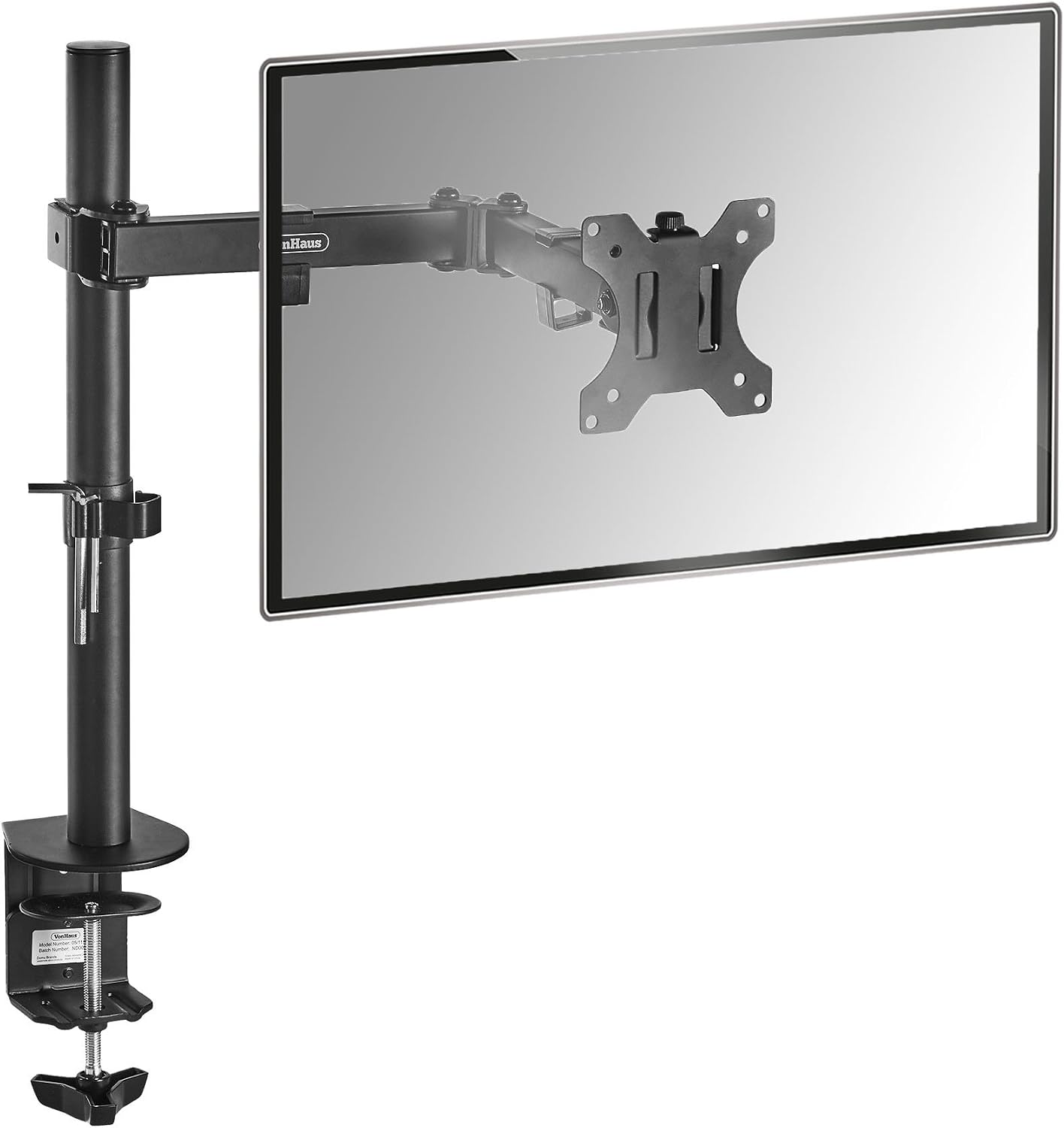 VonHaus Single Monitor Stand for 13-32" Screens, Monitor Mount with Desk Clamp, Height Adjustable