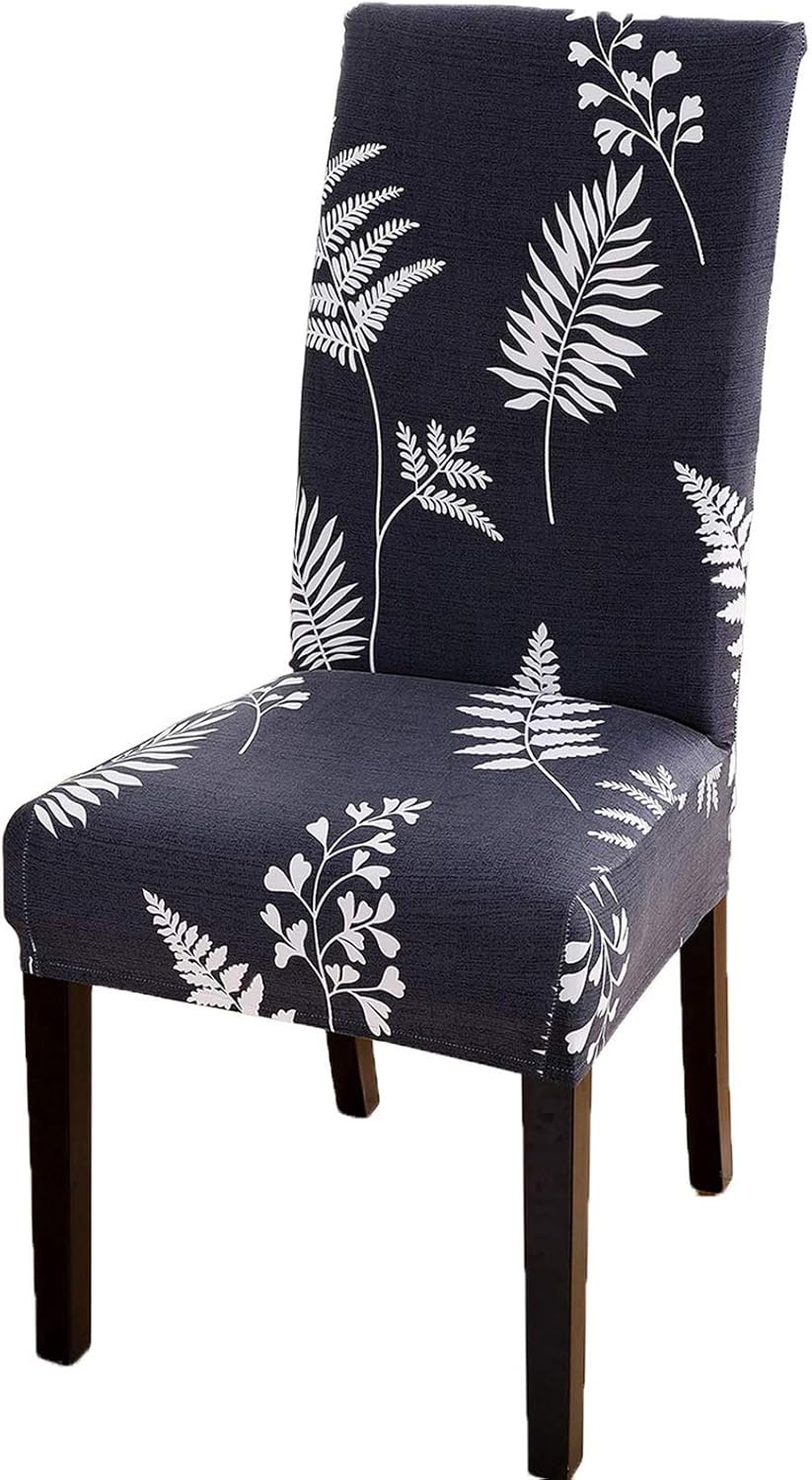Printed Dining Chair Slipcovers, Removable Washable Soft Spandex Stretch Chair Covers Banquet Chair Seat Protector Slipcover for Kitchen Home Hotel (Set of 1, Grey Leaves)