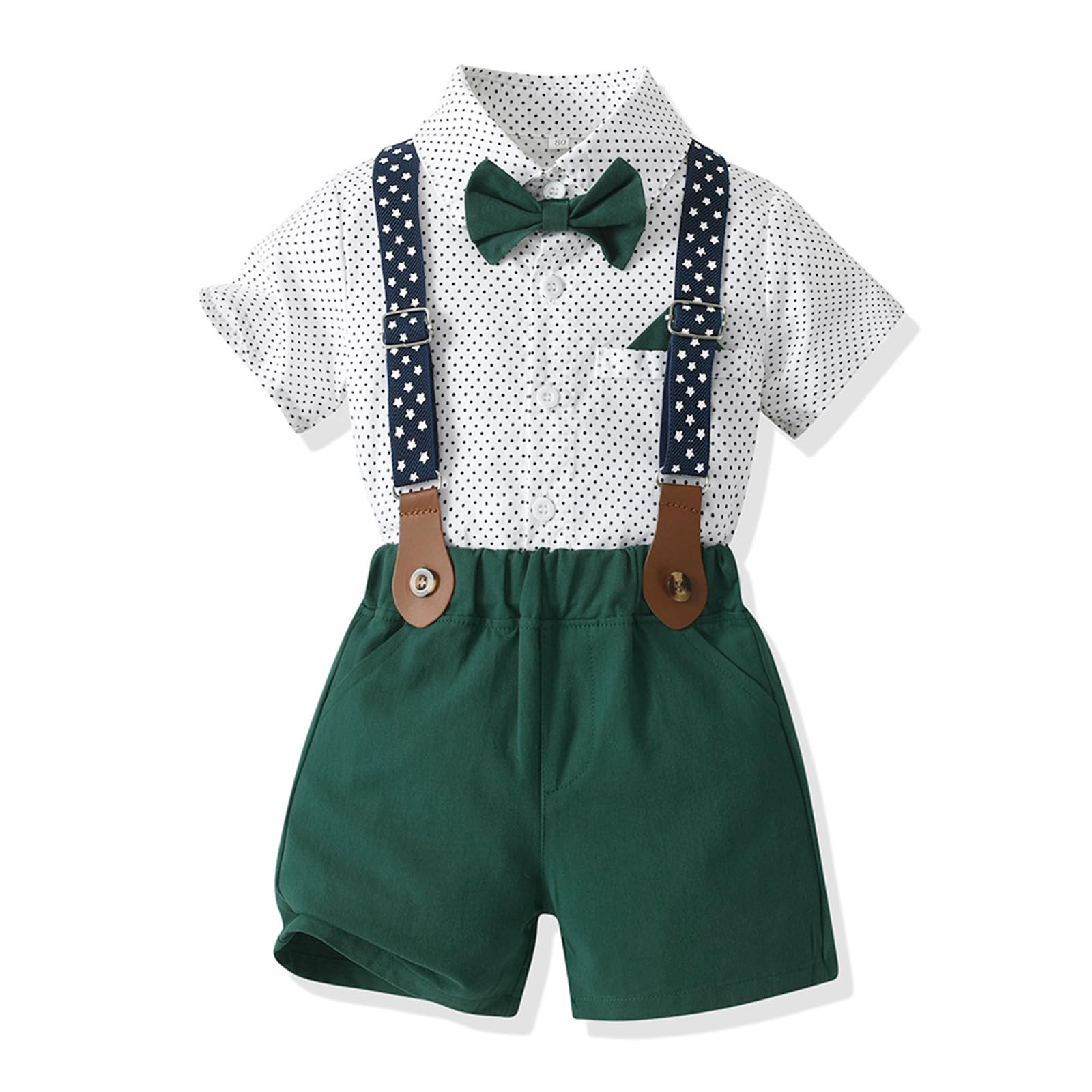 Photo 1 of Volunboy Formal Toddler Boy Outfit Summer Wedding Suspenders Bowtie Set Short Sleeve Ring Bearer Dressy Suits (Greenpolka, 18-24 Months)