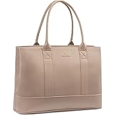 LOVEVOOK Laptop Bag for Women, 15.6 inch Computer Work Tote Bag, Waterproof Leather Shoulder Bag, Large Capacity Business Handbag, Office Briefcase for Gift, Travel, Teacher, Nude
