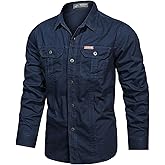 Chaos World Men's Wok Shirt Long Sleeve Button Down Shirts Two Chest Pockets Workwear Casual Office Shirt