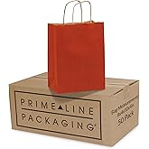 Prime Line Packaging Red Gift Bags, Kraft Paper Bags Small with Handles, Shopping Tote Bags for Holidays, Christmas Goodies, Party Favors, Valentines, Bulk, 8x4x10, 100 Pack