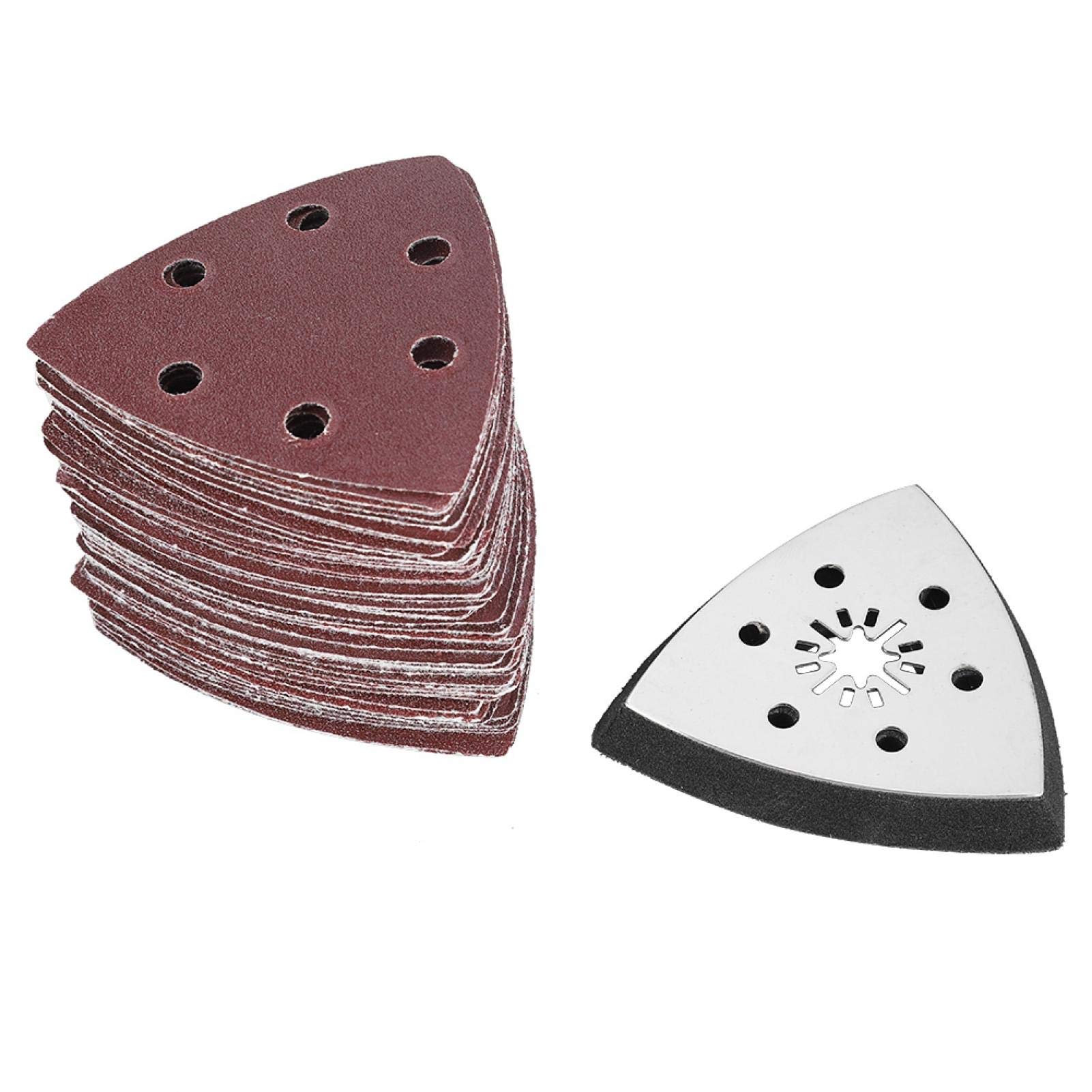 6 Holes Triangle Sanding Pad,Multitool Sandpaper 60Pcs for Wood Rubber Leather,Sanding Discs,Oscillating Polish Tools,with Pad Holder