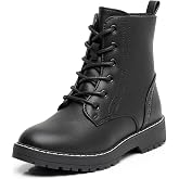 Apakowa Kids Girls Combat Boots Side Zipper Girls Black Boots | Toddler/Little Kid/Big Kid,Water Resistant,Side Zipper,Breathable Lining,Non-Slip Sole