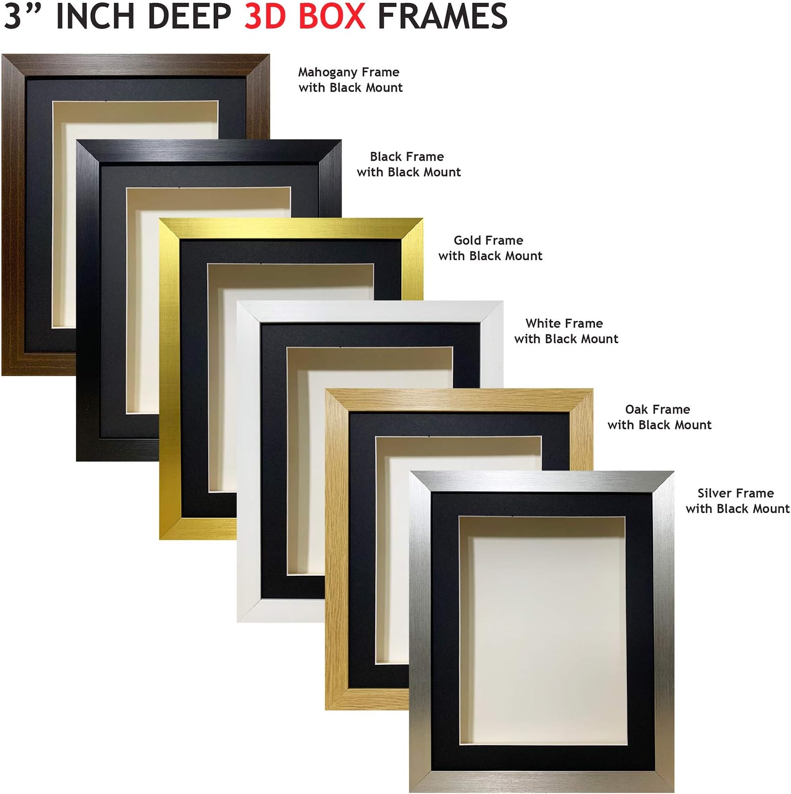 3D Box Picture, Photo, Momento, Keepsake, Memorabilia, Wedding Flowers, Medals, Baby Casts Frame| 3 inch Deep Shadow Box Frame | White Frame with Black Mount | Size: 20x16 Visible Size: A3
