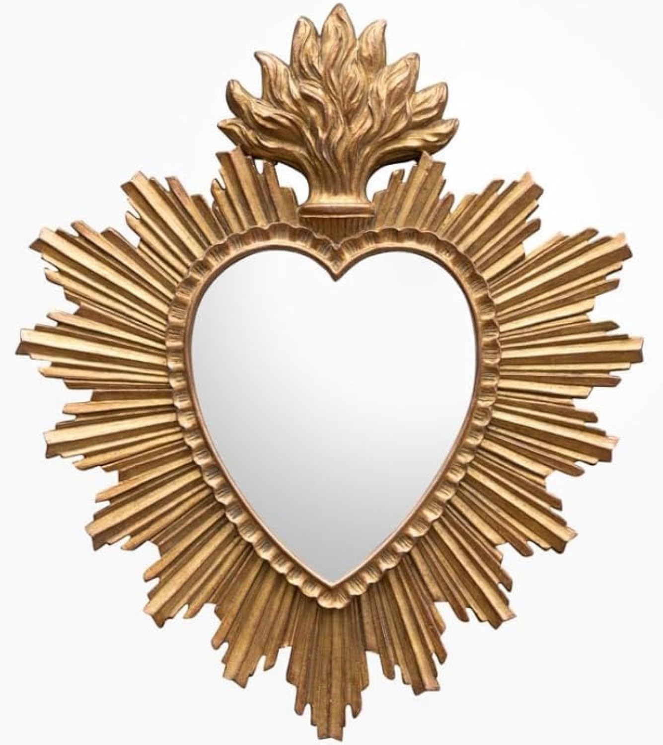 chehoma Ex-voto Heart Mirror in Gold Resin Antique Patina 30.5 x 26 cm