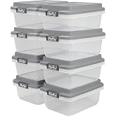 Hefty 18 Qt Hi-Rise Storage Bin with Lid, Stackable Plastic Storage Container, Organizer for Home, Garage &amp; Closet, 8 Pack, Gray