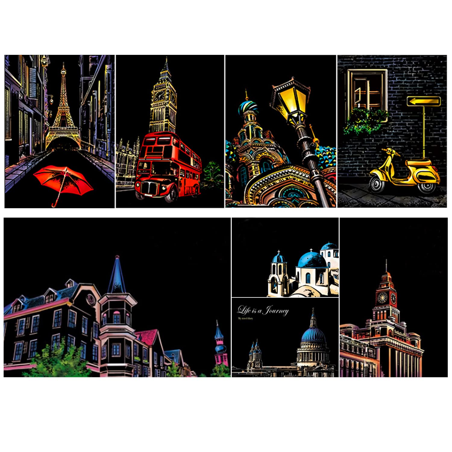 SiYear Scratch Paper Rainbow Painting Sketch, City Series Night Scene,Scratch Painting Creative Gift,Scratchboard for Adult with 4 Tools