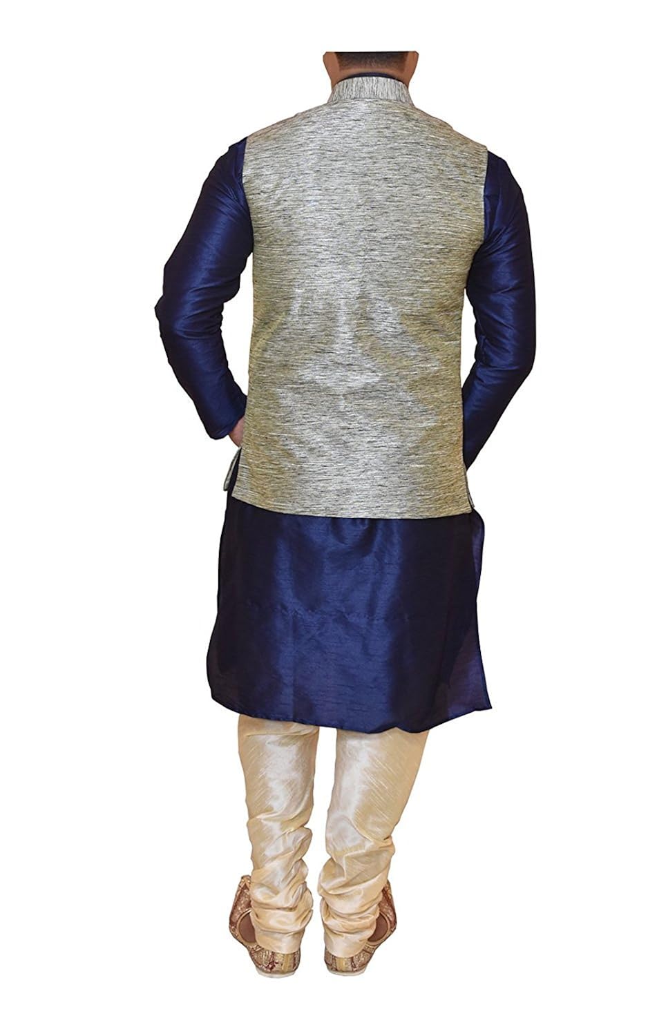 modern garments navy blue kurta golden churidar pyjama with waistcoat