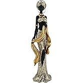 Lescafita Oshun Goddess Inspired African Lady Statue – Abundance & Flow, Black and Gold Resin Sculpture, Elegant African Art Figurine for Living Room Decor, Prosperity Gift for Women