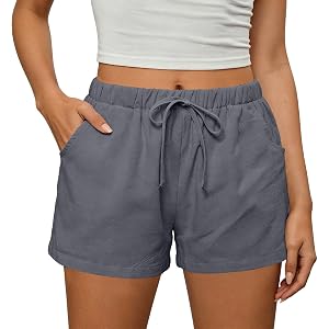 HSEHANO Casual Elastic Waist Shorts for Women Stretchy Drawstring Loose Fit Shorts with Pockets Daily and Loungewear Short
